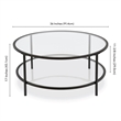 Pemberly Row Two Shelf Round Metal Base Coffee Table in Black with Glass Top