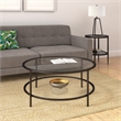 Pemberly Row Two Shelf Round Metal Base Coffee Table in Black with Glass Top