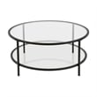 Pemberly Row Two Shelf Round Metal Base Coffee Table in Black with Glass Top