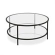 Pemberly Row Two Shelf Round Metal Base Coffee Table in Black with Glass Top