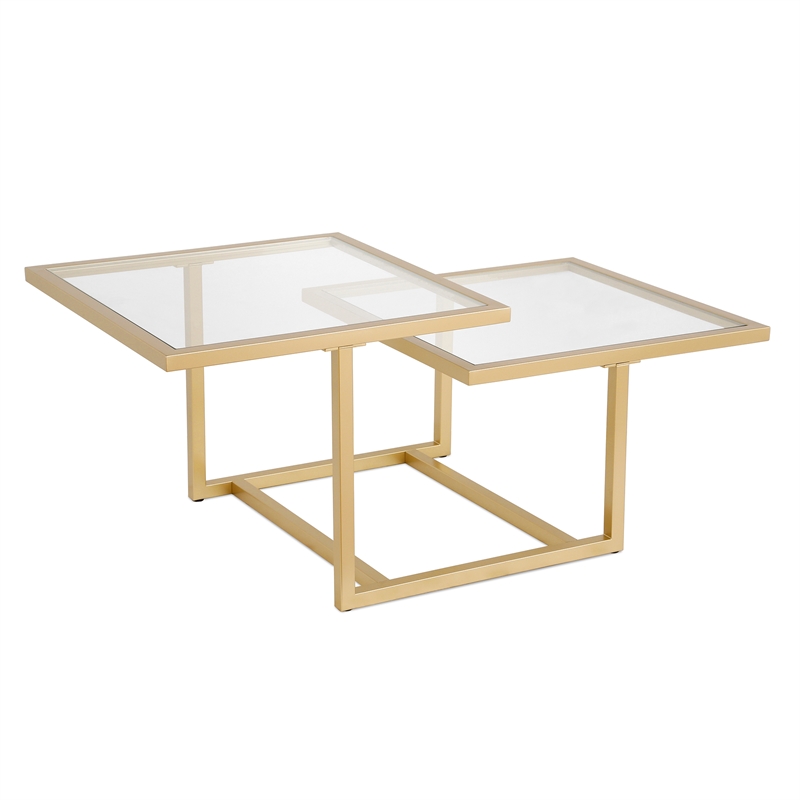 Pemberly Row Metal Two Tier Glass Top Gold Coffee Table