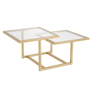 Pemberly Row Metal Two Tier Glass Top Gold Coffee Table