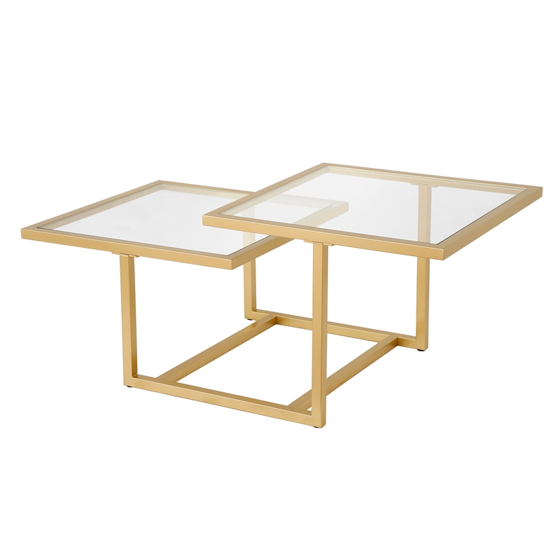 Pemberly Row Metal Two Tier Glass Top Gold Coffee Table