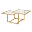 Pemberly Row Metal Two Tier Glass Top Gold Coffee Table