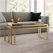 Pemberly Row Metal Rectangle Nested Coffee Tables in Brass with Glass Top