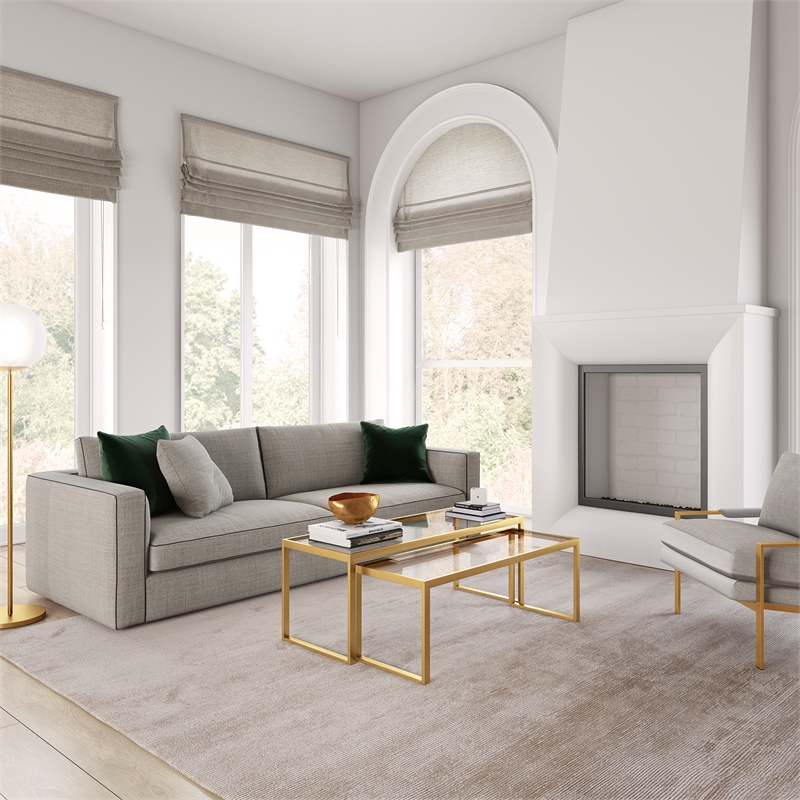 Pemberly Row Metal Rectangle Nested Coffee Tables in Brass with Glass Top