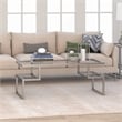 Pemberly Row Metal Satin Nickel and Gray Coffee Table with Glass Top