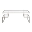 Pemberly Row Metal Satin Nickel and Gray Coffee Table with Glass Top