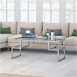 Pemberly Row Metal Satin Nickel and Gray Coffee Table with Glass Top