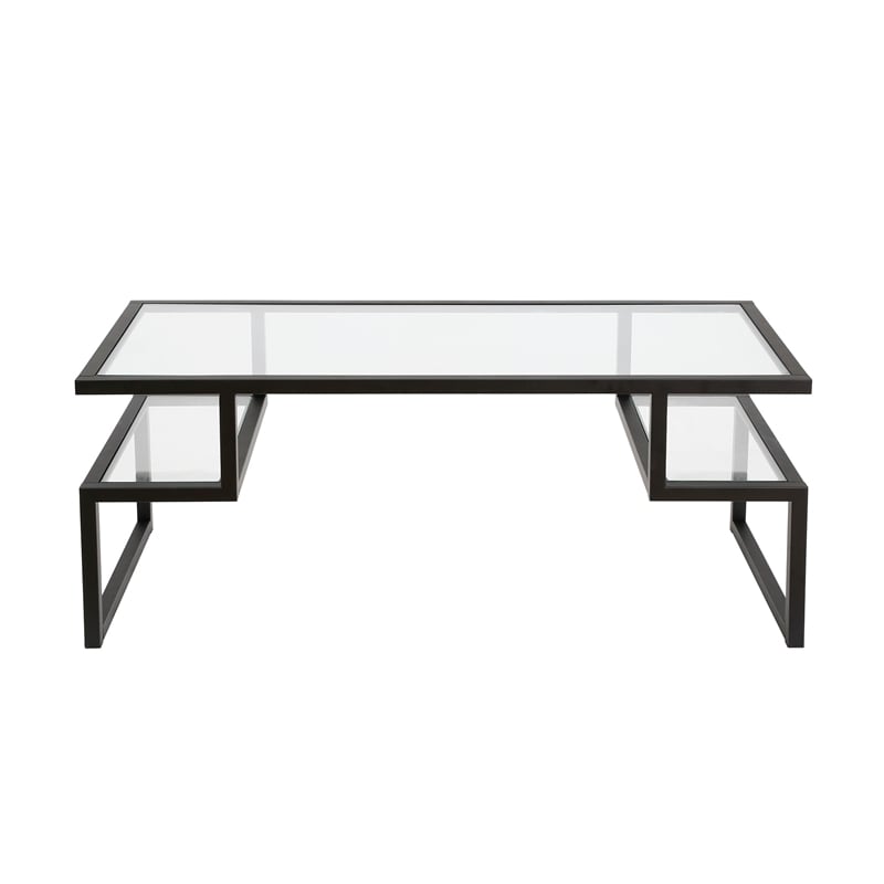 Pemberly Row Metal Black and Bronze Coffee Table with Glass Top