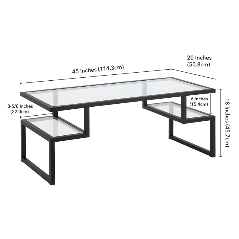 Pemberly Row Metal Black and Bronze Coffee Table with Glass Top