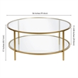 Pemberly Row Round Metal Base Coffee Table in Brass with Glass Top