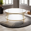 Pemberly Row Round Metal Base Coffee Table in Brass with Glass Top