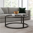 Pemberly Row Metal Round Pedastal Base Coffee Table in Black and Bronze Finish