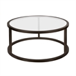 Pemberly Row Metal Round Pedastal Base Coffee Table in Black and Bronze Finish