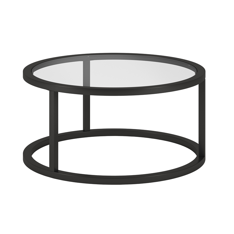 Pemberly Row Metal Round Pedastal Base Coffee Table in Black and Bronze Finish
