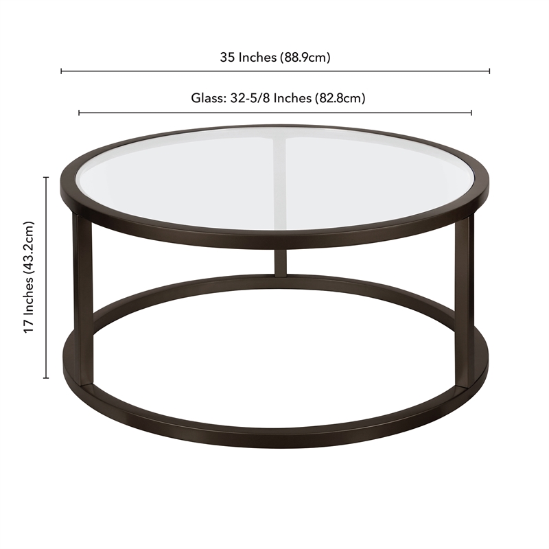 Pemberly Row Metal Round Pedastal Base Coffee Table in Black and Bronze Finish