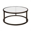 Pemberly Row Metal Round Pedastal Base Coffee Table in Black and Bronze Finish