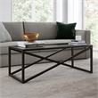 Pemberly Row Black and Bronze Rectangular Coffee Table with Glass Top