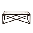 Pemberly Row Black and Bronze Rectangular Coffee Table with Glass Top