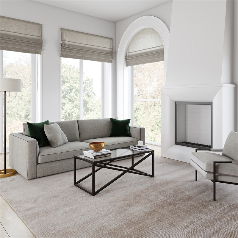 Pemberly Row Black and Bronze Rectangular Coffee Table with Glass Top