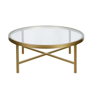 Pemberly Row Round Metal Base Coffee Table in Brass and Gold
