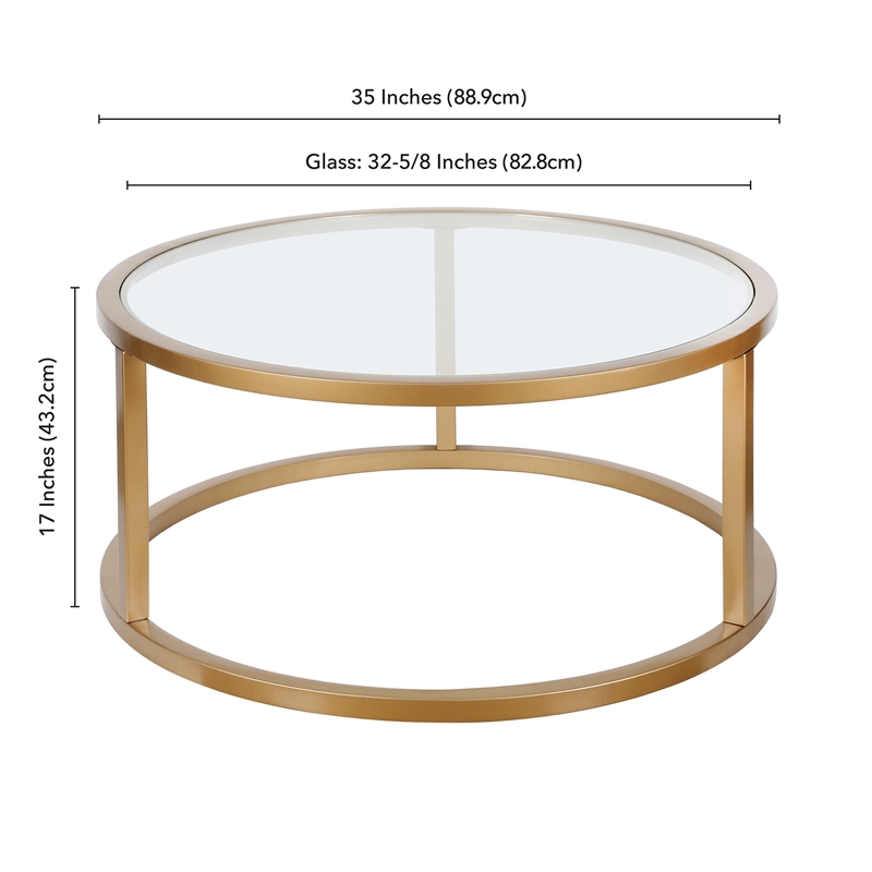 Pemberly Row Metal Round Pedastal Base Coffee Table in Gold and Brass Finish