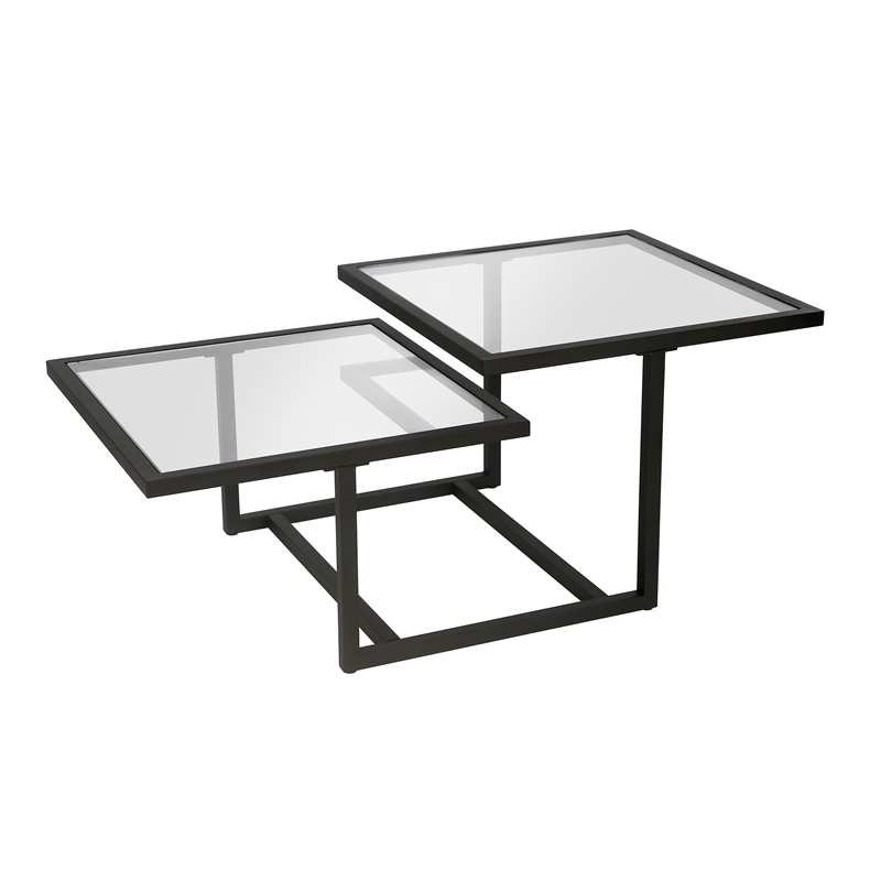 Pemberly Row Metal Two Tier Black and Bronze Glass Top Coffee Table