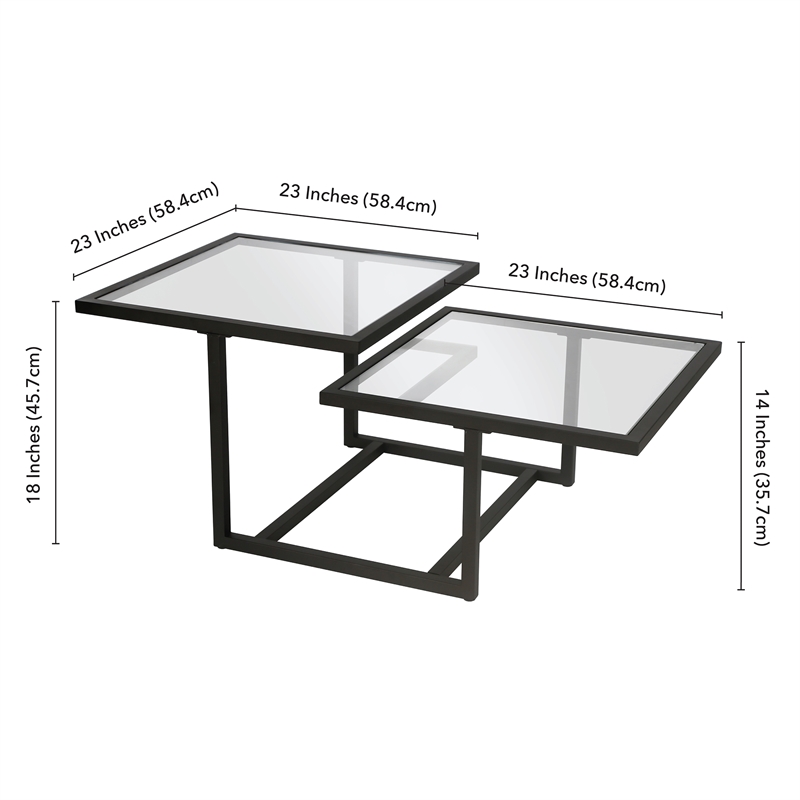 Pemberly Row Metal Two Tier Black and Bronze Glass Top Coffee Table