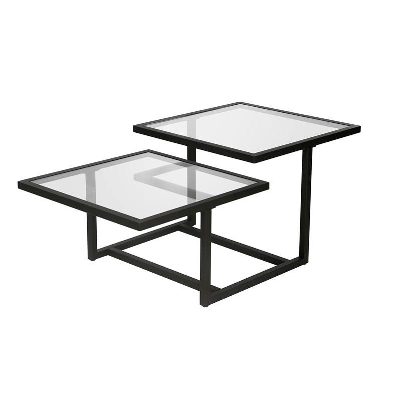 Pemberly Row Metal Two Tier Black and Bronze Glass Top Coffee Table