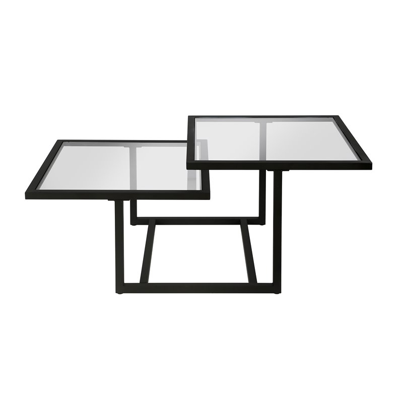 Pemberly Row Metal Two Tier Black and Bronze Glass Top Coffee Table