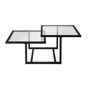 Pemberly Row Metal Two Tier Black and Bronze Glass Top Coffee Table