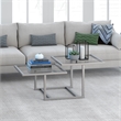 Pemberly Row Metal Two Tier Satin Nickel and Gray Glass Top  Coffee Table