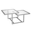Pemberly Row Metal Two Tier Satin Nickel and Gray Glass Top  Coffee Table