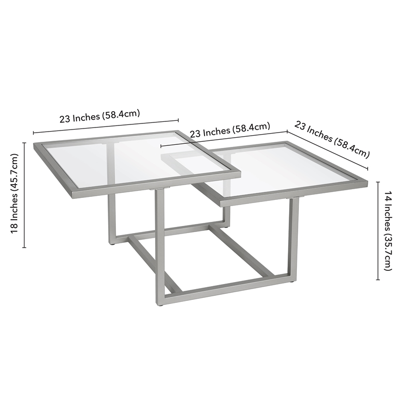 Pemberly Row Metal Two Tier Satin Nickel and Gray Glass Top  Coffee Table