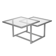 Pemberly Row Metal Two Tier Satin Nickel and Gray Glass Top  Coffee Table