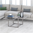 Pemberly Row Metal Two Tier Satin Nickel and Gray Glass Top  Coffee Table