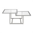 Pemberly Row Metal Two Tier Satin Nickel and Gray Glass Top  Coffee Table