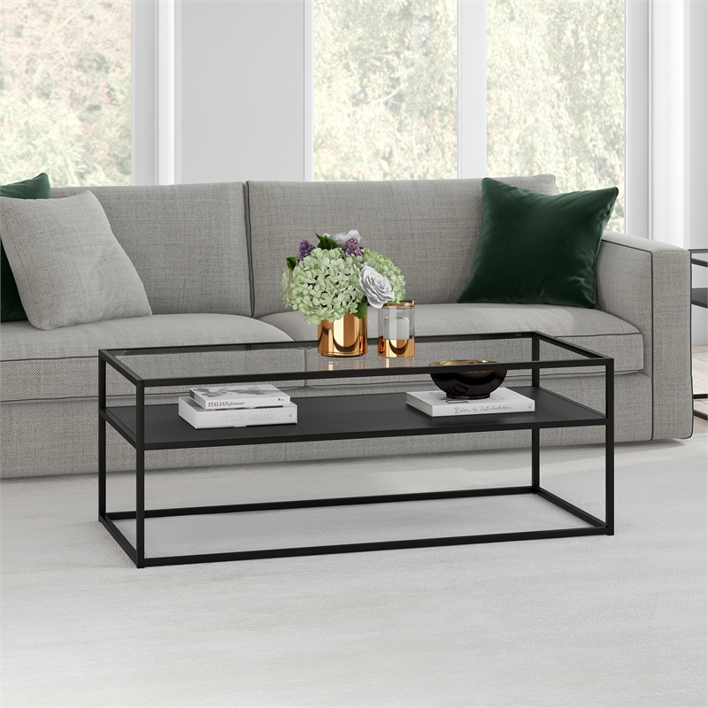 Pemberly Row Metal Rectangular Coffee Table Black and Bronze Finish