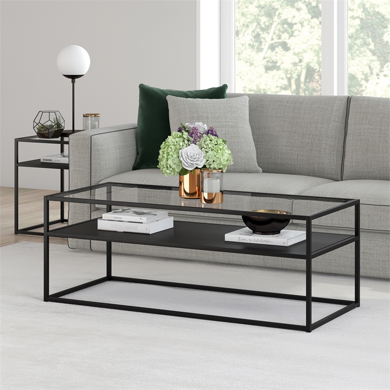 Pemberly Row Metal Rectangular Coffee Table Black and Bronze Finish