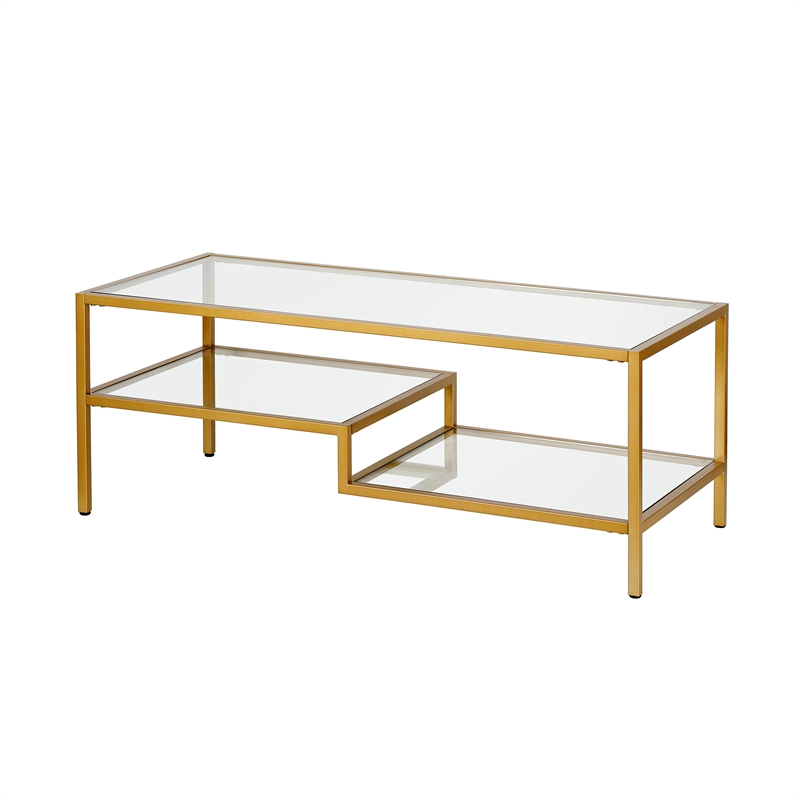 Pemberly Row Metal Double Shelf Coffee Table in Brass and Gold