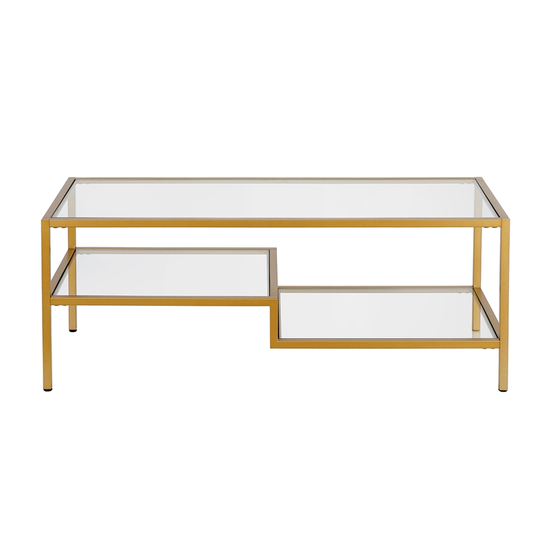Pemberly Row Metal Double Shelf Coffee Table in Brass and Gold