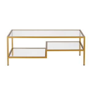 Pemberly Row Metal Double Shelf Coffee Table in Brass and Gold