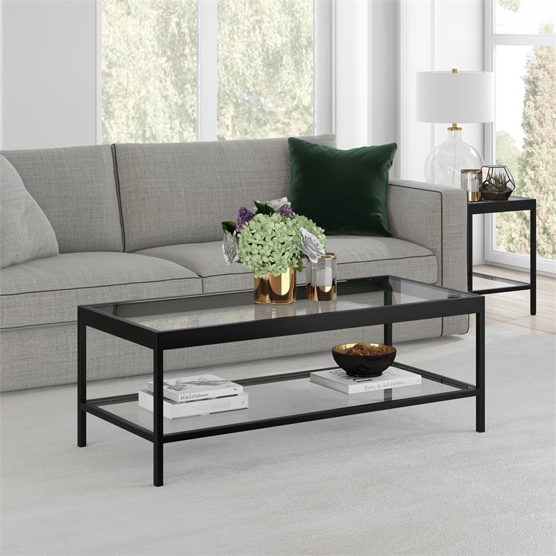 Pemberly Row Traditional Metal Coffee Table Black and Bronze