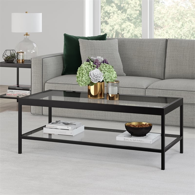 Pemberly Row Traditional Metal Coffee Table Black and Bronze