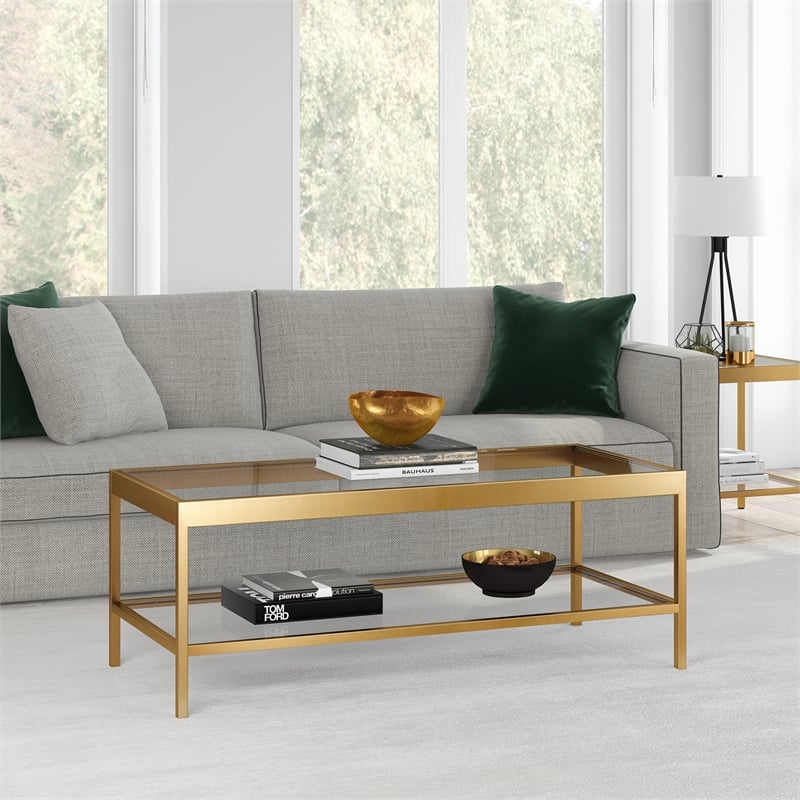 Pemberly Row Traditional Metal Coffee Table Brass