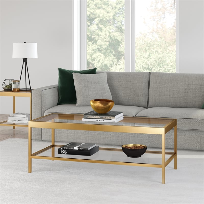 Pemberly Row Traditional Metal Coffee Table Brass