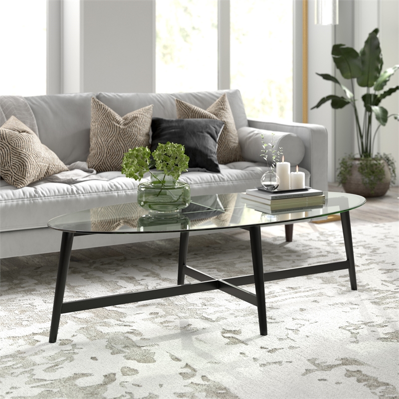 Pemberly Row Mid-Century Metal Black and Bronze and Glass Coffee Table