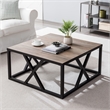 Pemberly Row Square Geometric Metal Coffee Table with Gray Oak Wood Top