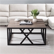 Pemberly Row Square Geometric Metal Coffee Table with Gray Oak Wood Top